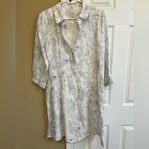Malvin "I Love Linen" Shirt Dress, white/light gray/blue botanical floral print